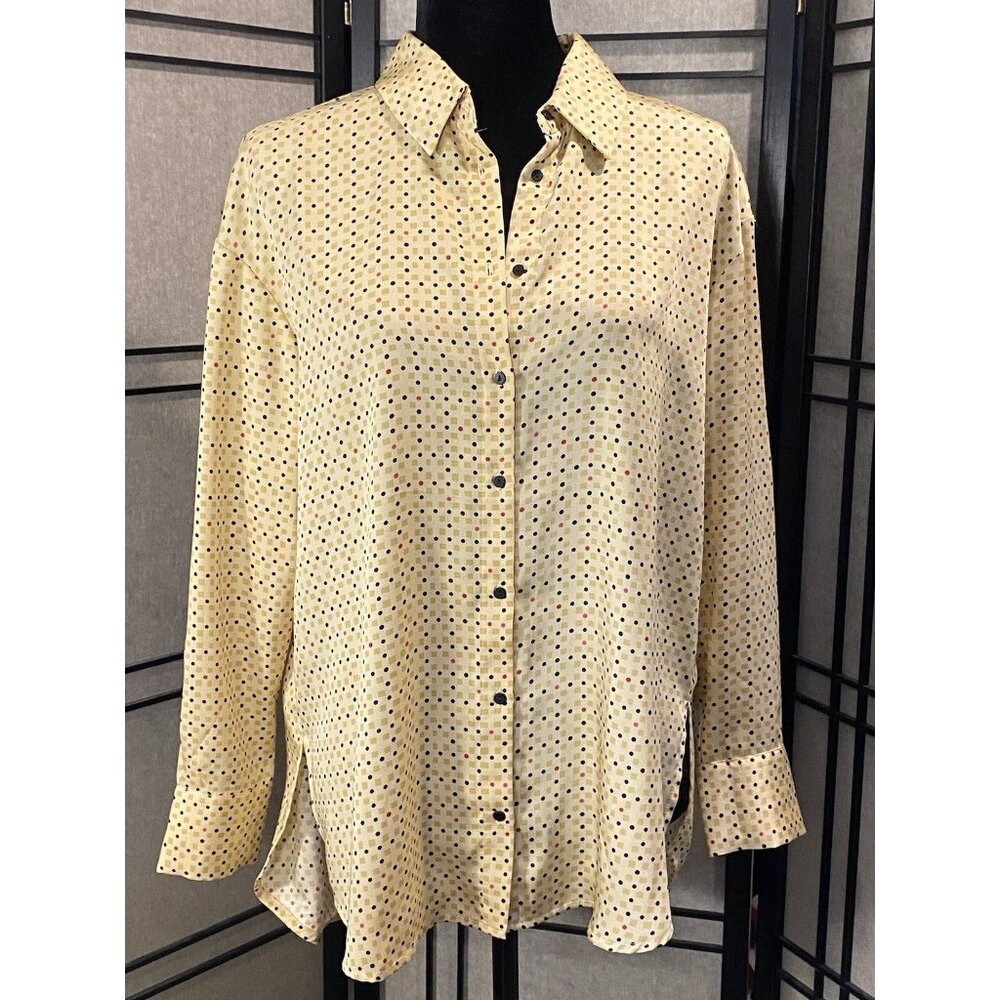 Philosophy Blouse Polka Dot Mute Yellow Collar Size M Polyester Long Sleeve